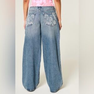 Hollister Hawaiian Super Baggy Low Rise Floral Wide-Leg Jeans Size 28